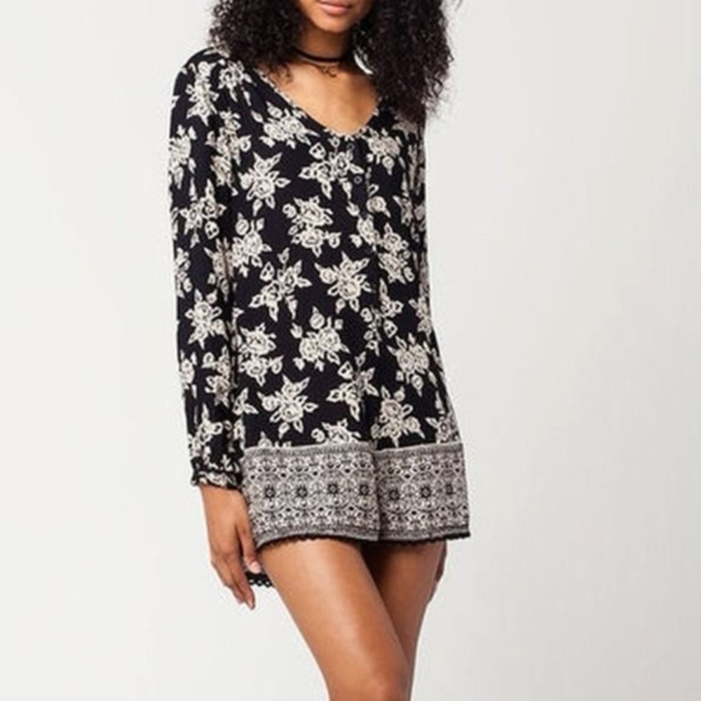 Volcom Lace Hem Romper Black Floral Large